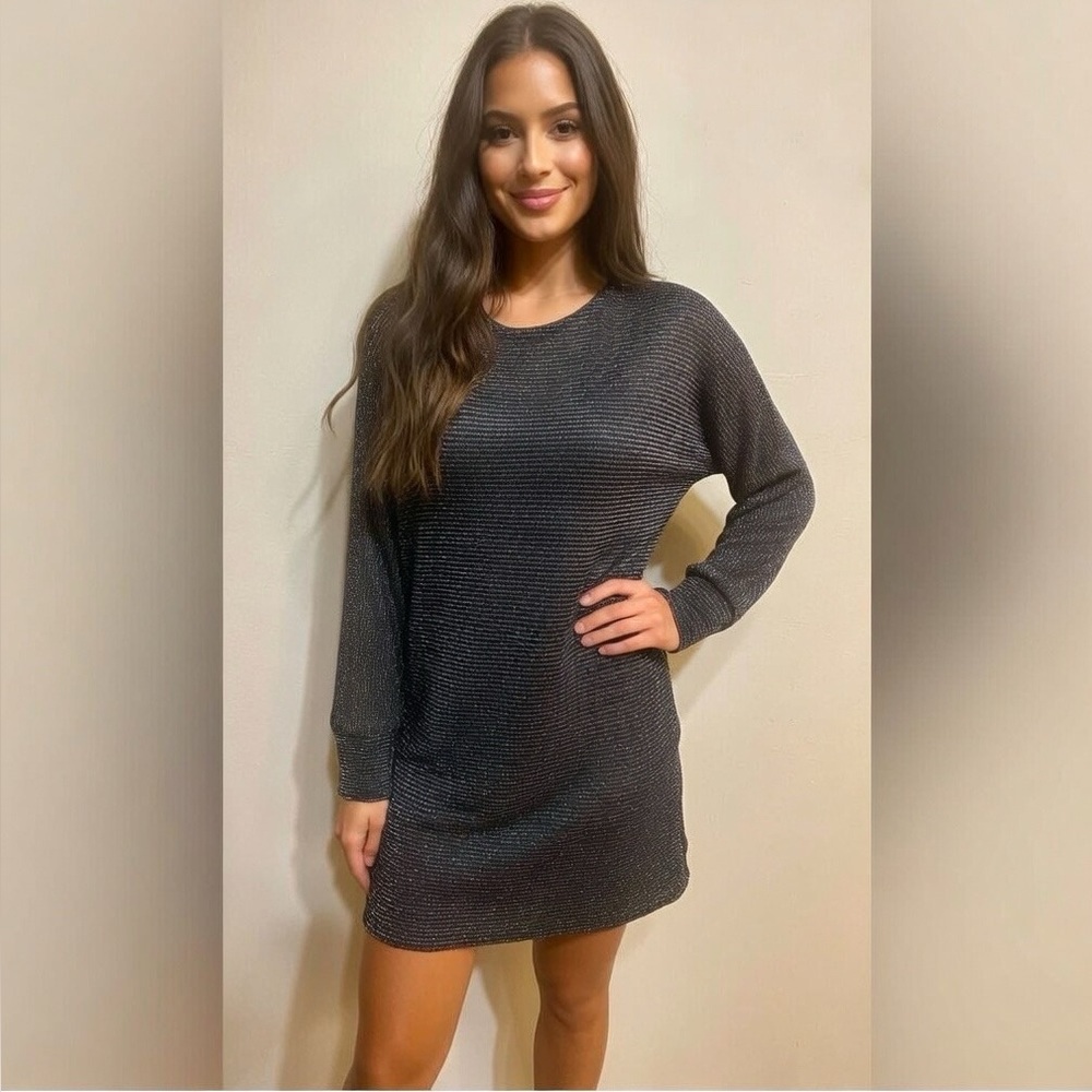 VENUS Black and Silver Striped Dress